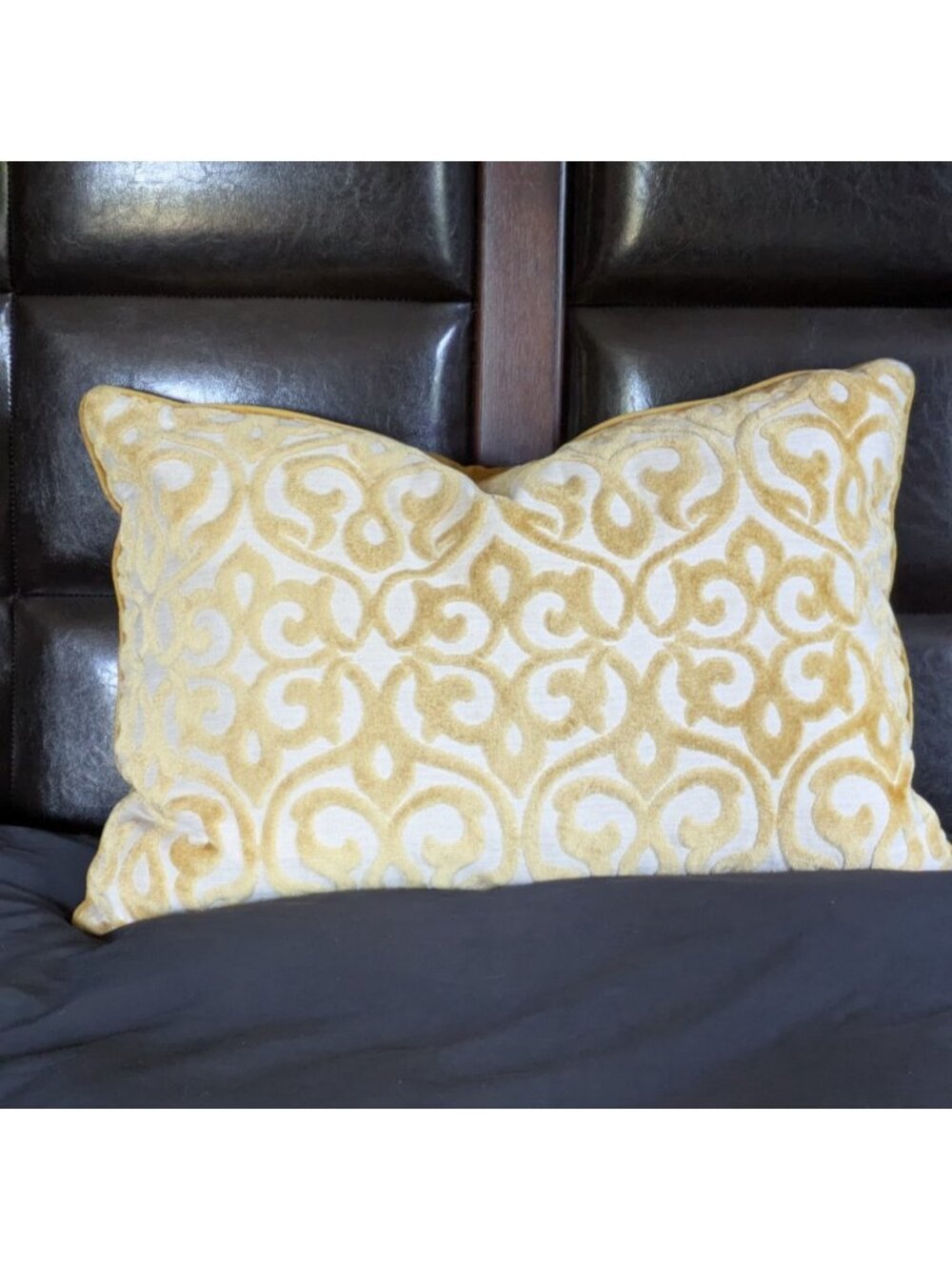 Rodeo Home Gold Velour Brocade Throw Pillow Down Feather Filled MCM 18x26